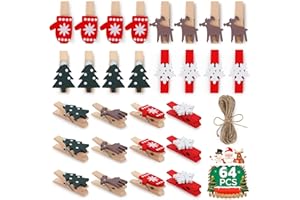 GeeRic Christmas Wooden Photo Clips, 60 Pcs Mini Clothespins, Small Craft Clothes Pin Tiny Wood Clips, Picture Display, Hanging Decorative Photo with 2 Meters Twine