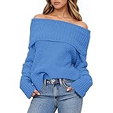Saodimallsu Womens Off The Shoulder Sweater Fuzzy Knit Long Sleeve Fall Trendy Dressy Fold Over Pullover Top