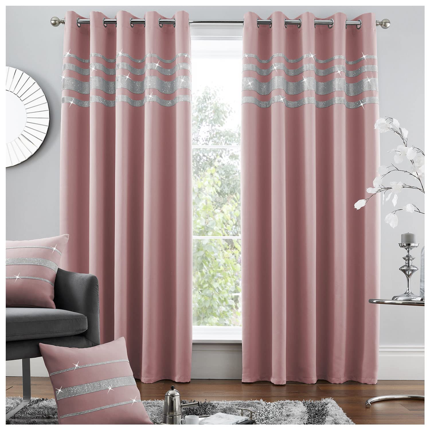 GC GAVENO CAVAILIA Sprakle Blackout Curtains and Drapes, Room Darkening Eyelet Curtains With Tie Backs, Blush Pink, 90 X 90 Inch