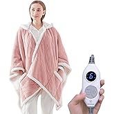 Westinghouse Wearable Heated Throw Blanket, Electric Heated Wrap Poncho Shawl with Pockets, 6 Heating Levels & 2 to 10 Hours Time Settings, 50 x 60 Inch, Pink
