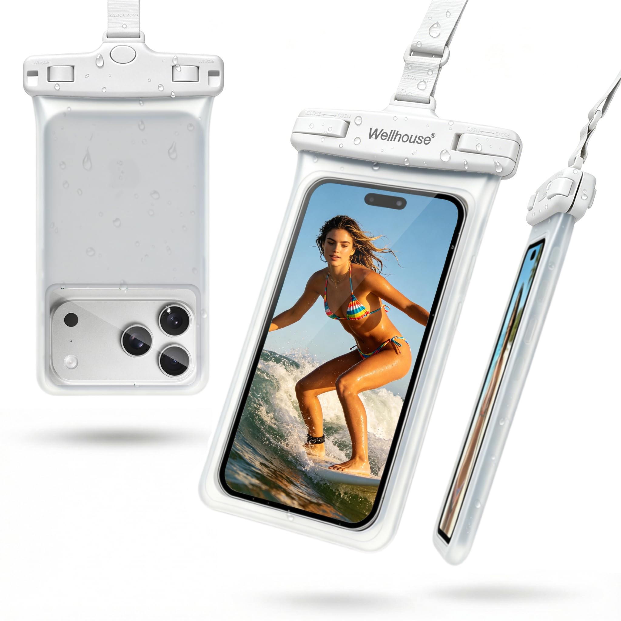 wellhouse Waterproof Phone Pouch, Waterproof Phone Case for iPhone 17 16 15 14 13 Pro Max XS Samsung, IPX8 3D Cellphone Dry Bag Beach Essentials (1 Pack - Luminous White7.0, 7 inch)