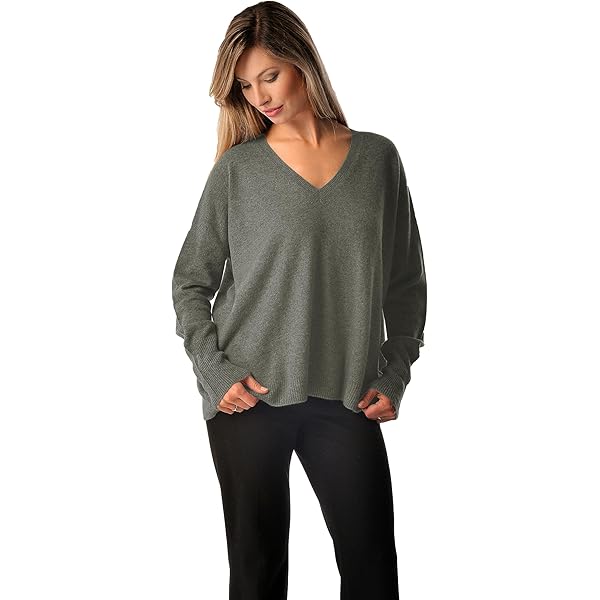J CASHMERE Women's 100% Slouchy Dolman Sleeve Double V Neck