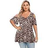 LARACE Plus Size Tunic Tops For Women V neck Short Sleeve T-shirt Cold Shoulder Loose Summer Tops Blouse