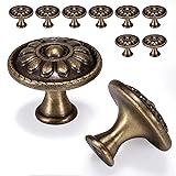 Fecraf 10 Pack Antique Brass Cabinet Knobs, Vintage