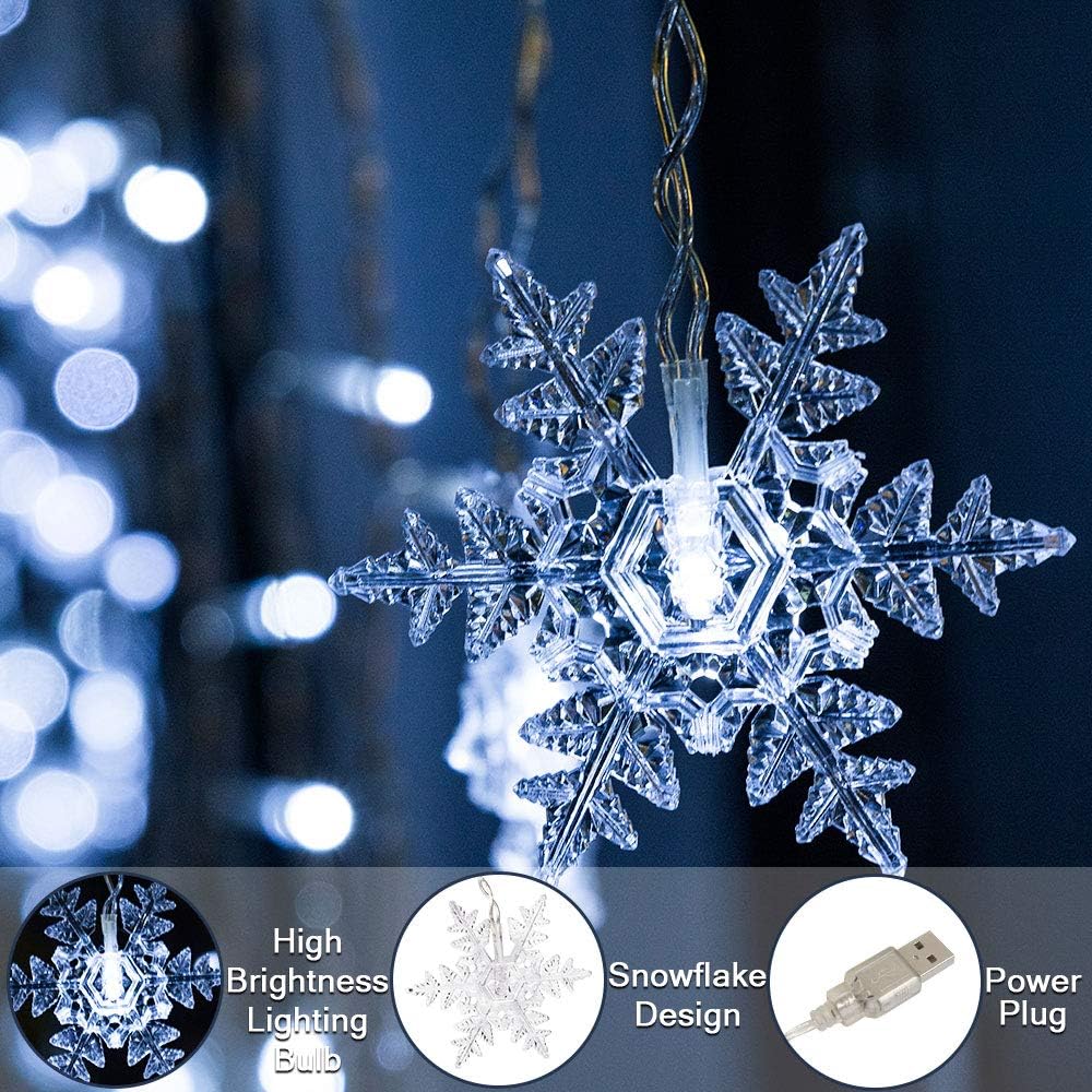 BLOOMWIN Christmas Window Lights 2m x 1m 104 LEDs Snowflakes Curtain Fairy Light Xmas Decoration for Indoor Party Bedroom - Image 4