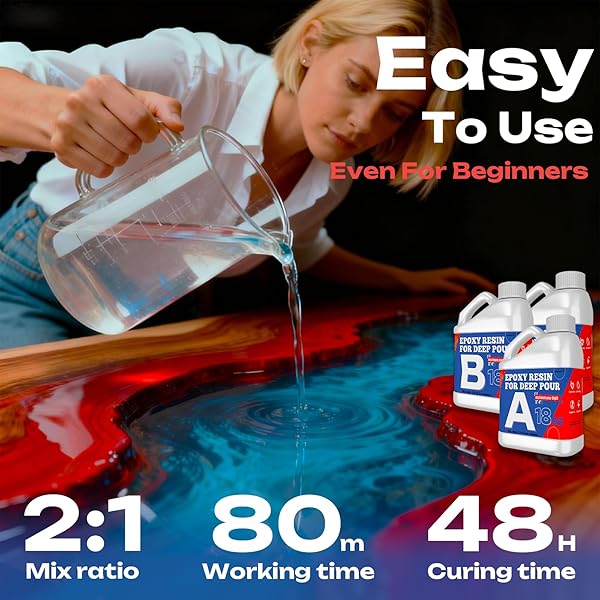 EPOXY RESIN DEEP POUR EPOXY RESIN 54OZ, 2-4 INCH 2:1 DEEP POUR RESIN EPOXY CLEAR KIT BUBBLE FREE CRYSTAL CLEAR FOR RIVER TABLE, ART CRAFTS, FLOWERS, WOOD, DIY