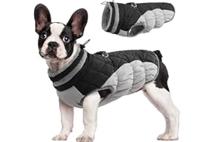 FUAMEY Dog Coat for Small Dogs,Waterproof Dog Winter Jacket with Harness Built in Puppy Cold Weather Coats Reflective Pet Ves