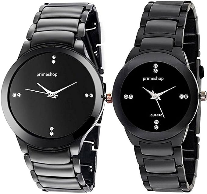 PRIMESHOP Round Analogue Black Dial Unisex Watch - 755222