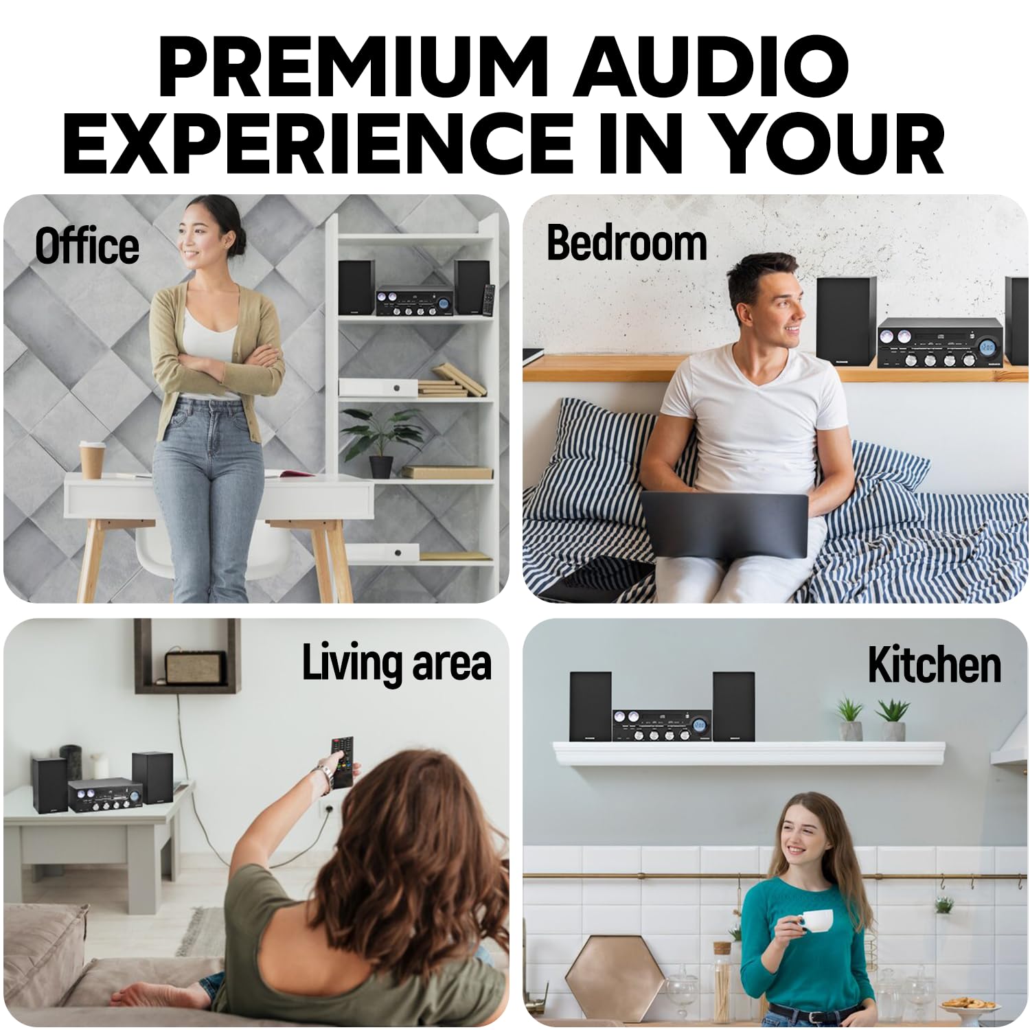 Magnavox MM451 3-Piece Tray Loading CD Shelf System with Digital PLL FM Stereo Radio, Bluetooth Wireless Technology, and Remote Control in Black | LCD Display | AUX Port Compatible |