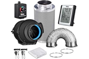 iPower GLFANXEXPSET4D25CHUMD 4 Inch 118 CFM Inline Filter 25 Feet Ducting with Fan Speed Controller and Temperature Humidity Monitor and Grow Tent Ventilation, Kits, Black