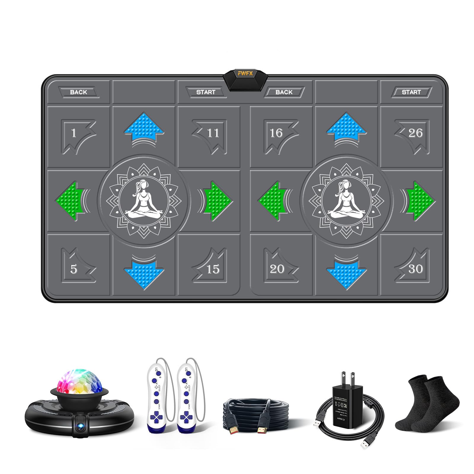 FWFX Dance Mat for Kids and Adults, 2-Player Musical Electronic Dancing Game for TV, Active Indoor Game for Family Parties - Ideal Christmas and Birthday Gift for Kids Boys Girls (Gray)