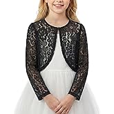 Noomelfish Girls Lace Cardigan Shrug Kids Long Sleeve Bolero Sheer Floral Tops(5-12 Years)