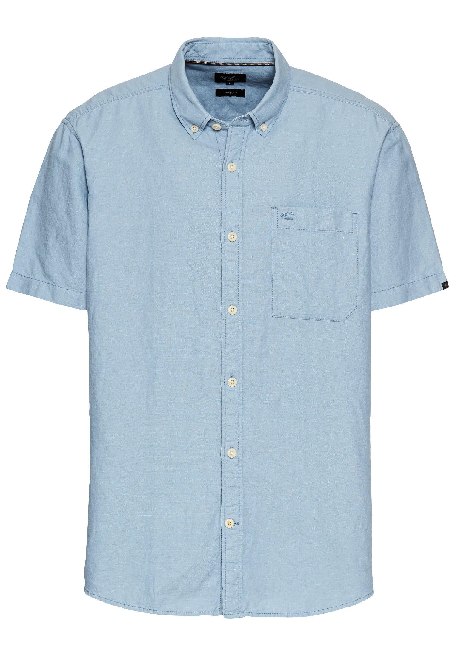 camel active Herren Kurzarmhemd aus einem Baumwoll-Leinenmix Hellblau, Menswear-S