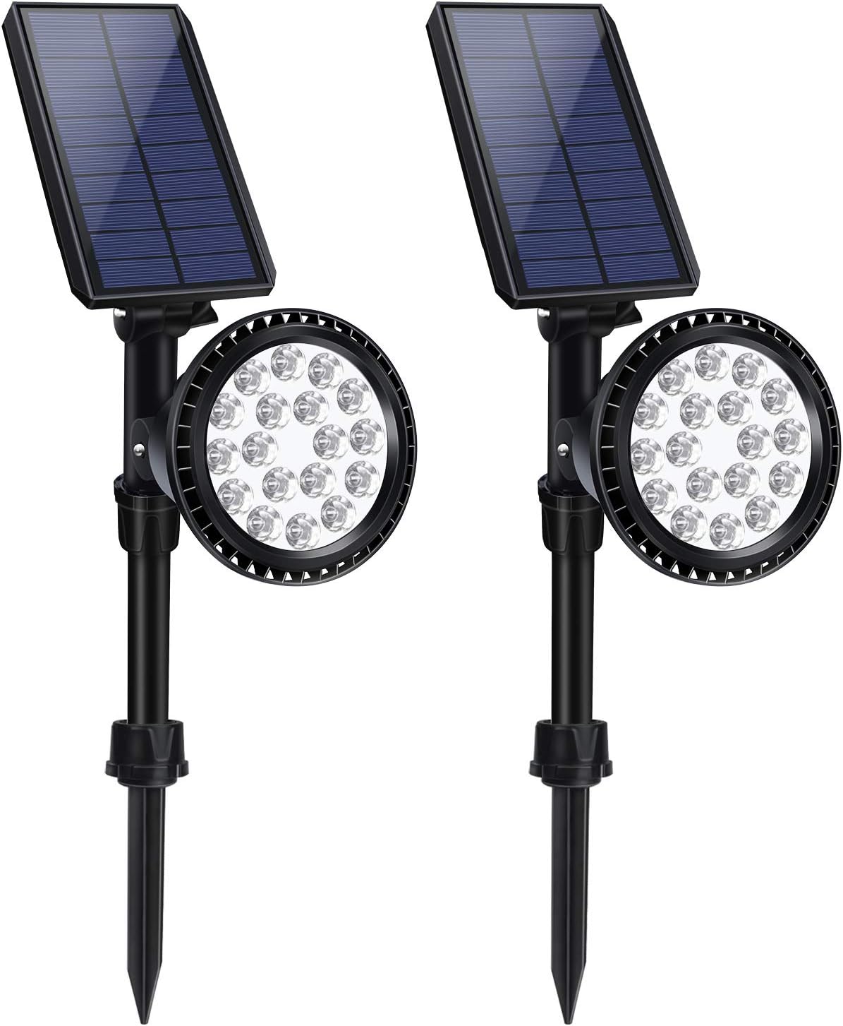 solar lights outdoor on Litspot 2 Pack 18 Led Solar Powered Landscape Auto On Off Lights Waterproof Black Outdoor Integrated 600 Lumen Dusk To Dawn Path Lights With Remote Solar Panel For Garden Trees Driveway Cool White