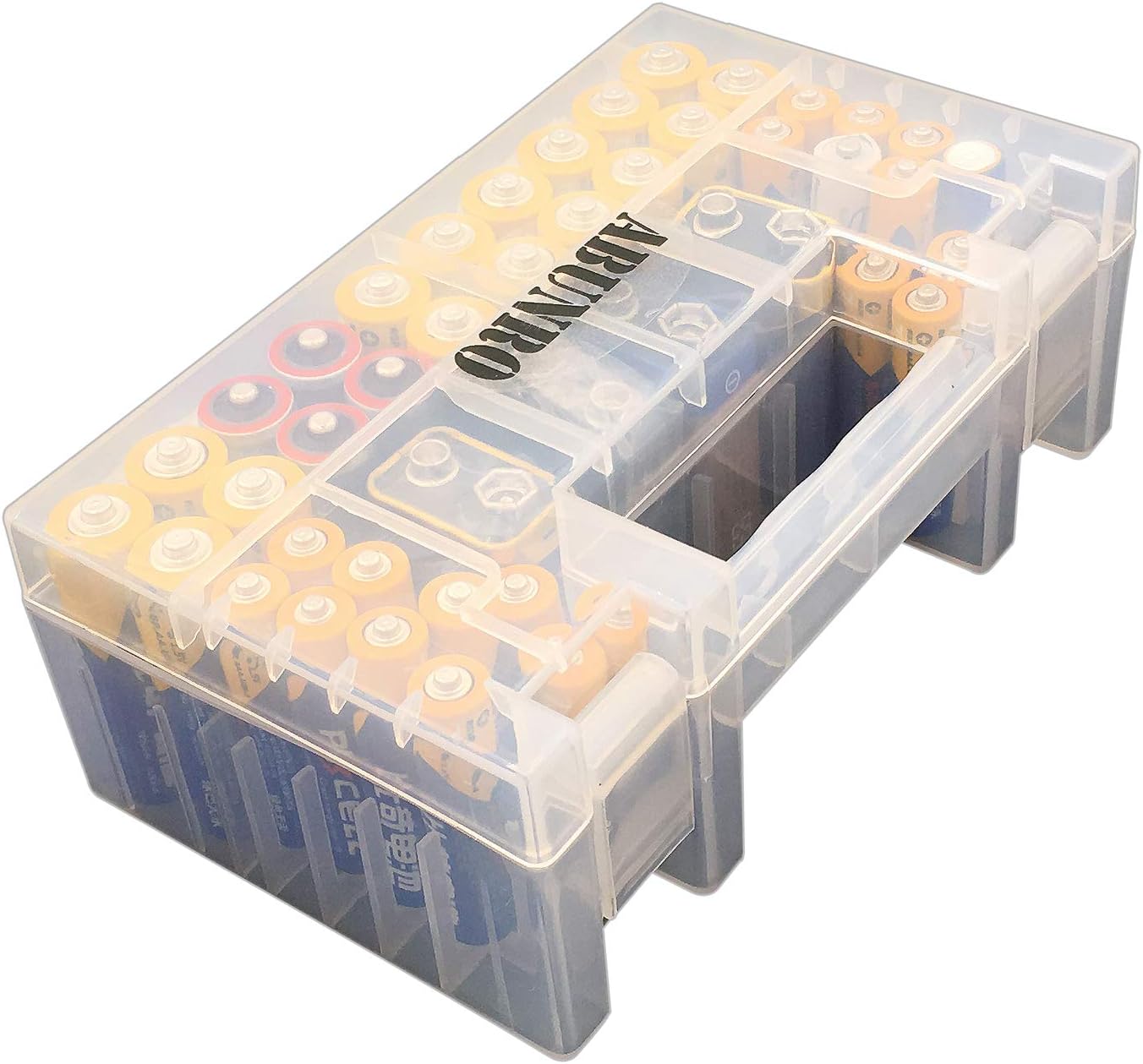 ABUNRO Battery Organizer Storage case for 60pcs Battery Holder, Upgrade Design for AAA AA 9V and Button Batteries Storage Box Holds 60 Batteries Various Sizes (Holds 60 Batteries)