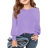 Haloumoning Girls Long Sleeve T Shirts Kids Fall Crewneck Tops Casual Smocked Cuffs Tees 5-14 Years