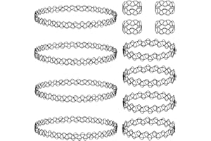 4 Pcs Sets 90s Black Retro Effect Stretch Collection Women Chokers Necklace Kit Stretchy Bracelets Vintage for or Themed Part