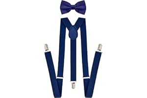 trilece Suspenders for Men with Bow Tie - Adjustable Elastic 1 inch Wide Y Shape - Womens Suspender and Bowtie - Strong Clips