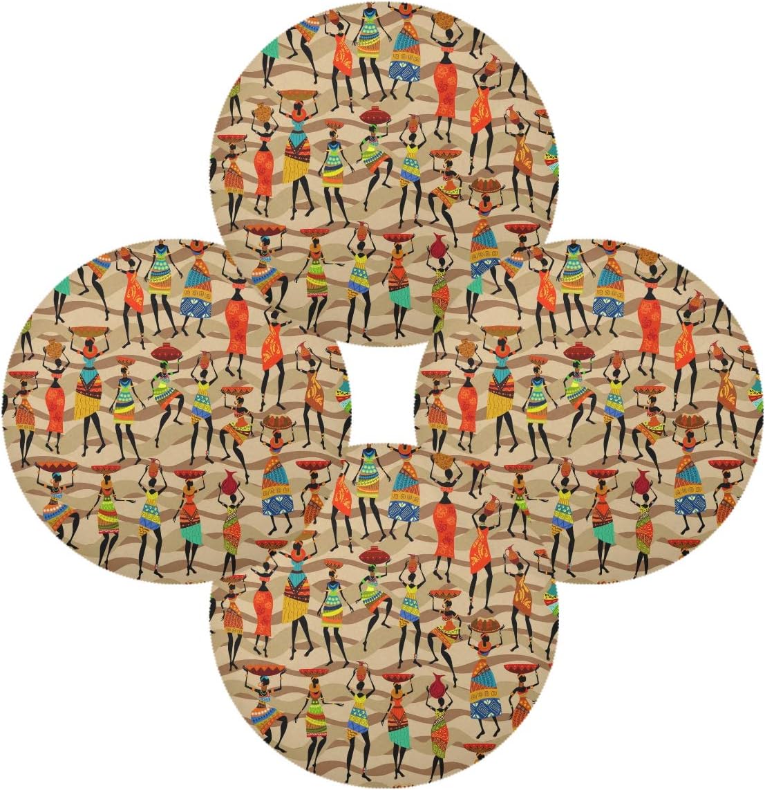 QMIN Round Placemats Set of 4, African Women Chevron Pattern Place Mats Heat Resistant Non-slip, Washable Table Mats for Dinning Table Kitchen Home Decoration