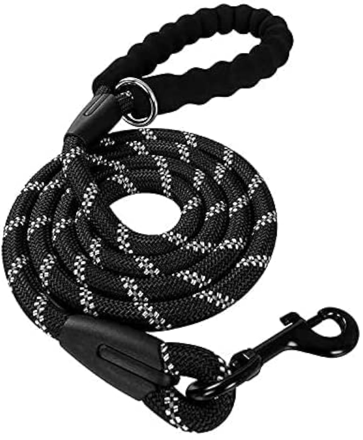 Reflective Dog Rope Lead With Padded Handle - Multiple Size & Colour Options (Lightweight - 1m Length, Black)