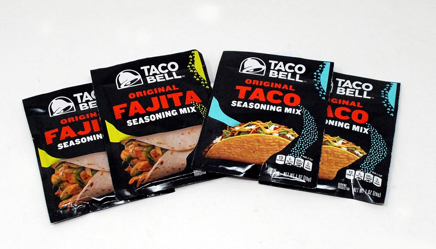 Taco Bell Taco and Fajita Seasoning Mix Variety Pack, 2-1 ounce Taco Seasoning Packets and 2- 1.4 ounce Fajita Seasoning Packets