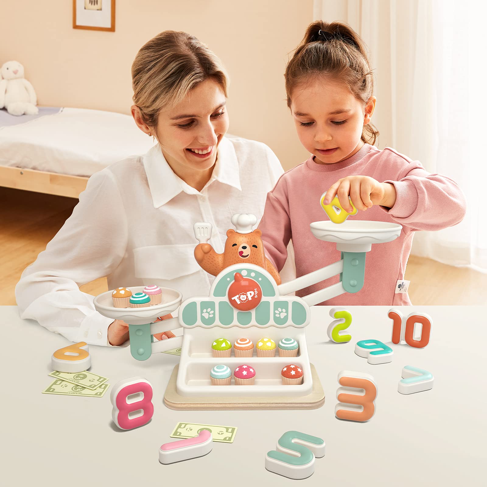 TOP BRIGHT Balance Math Game for Kids, Preschool Math Games for Kids Ages 3-5, STEM Montessori Toys for 2 3 4 Year Old Girls Boys Gifts