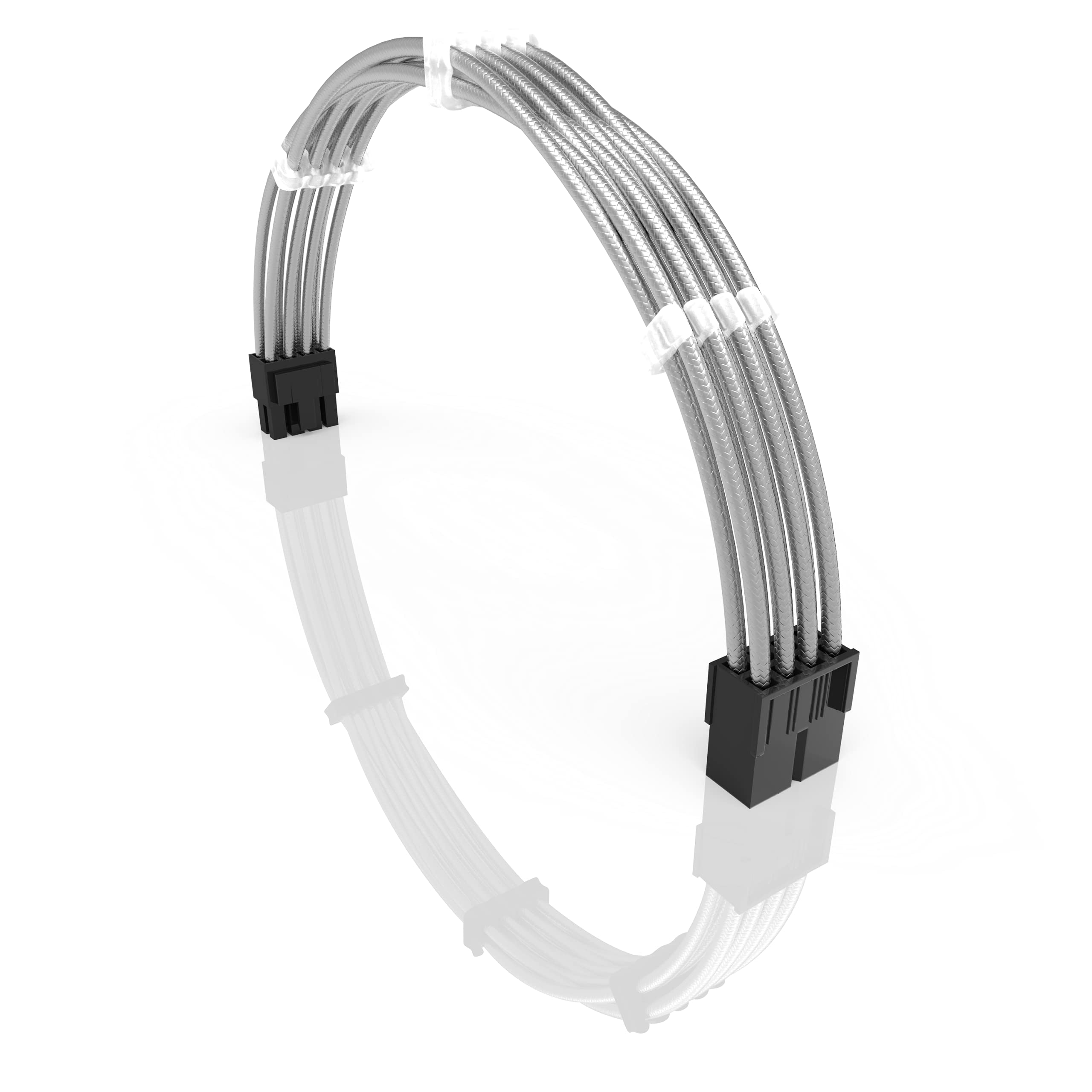 LINKUP - 30cm PSU PC Power Extension Cable Metallic Sleeved Silicone Coated Soft & Flexible to Route Custom Mod GPU w/Comb | 1x 8P (6+2) GPU PCIe | 300mm - Silver