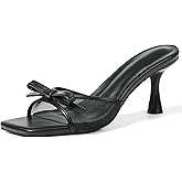 Attiposh Womens Heeled Sandals Open Square Toe Kitten Heels Sandals Slip On Bow Mesh Mules Heels Comfortable Dress Shoes for Party Wedding