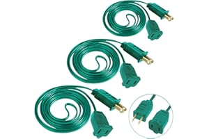 SOTOPOO 3 Pack Green Extension Cord 6 Feet 2 Prong Extension Cord for Christmas Lights Waterproof with 2 Pole Brass Straight Blades Polarized Plug, for Connect/Extend Christmas Light Indoor Outdoor (18Ft)