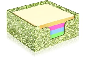 Rouidr Acrylic Sticky Note Holder, Self Stick Note Pad Holder, 3.94 x 3.94 Inch Glitter Memo Pad Dispenser Organizer for School Office Home Desk Supplies, Grass Green
