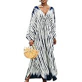 Yanziliu Kaftan Dresses Plus Size V-Neck Women's Swimwear Cover Ups Tie Dye Batwing Sleeves Mumu Caftan Dress