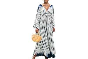 Yanziliu Kaftan Dresses Plus Size V-Neck Women's Swimwear Cover Ups Tie Dye Batwing Sleeves Mumu Caftan Dress