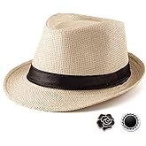 LADYBRO Straw Trilby Fedora Hat for Men 1920s Short Brim Wool Felt Panama Cap 7 1/4
