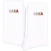 Nana Embroidered Socks for Grandma - White Socks with Colorful ‘NANA’ Design, Grandma Gifts for Mothers Day, Birthday, Christmas, etc.(082)