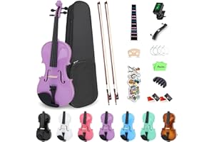 Oneder 4/4 Rainbow Violin Set Full Size Fiddle for Adults Beginners with Hard Case, Shoulder Rest, Rosin, Bow, Tuner, Extra Bridge Strings, 10 Music Stickers (Purple)