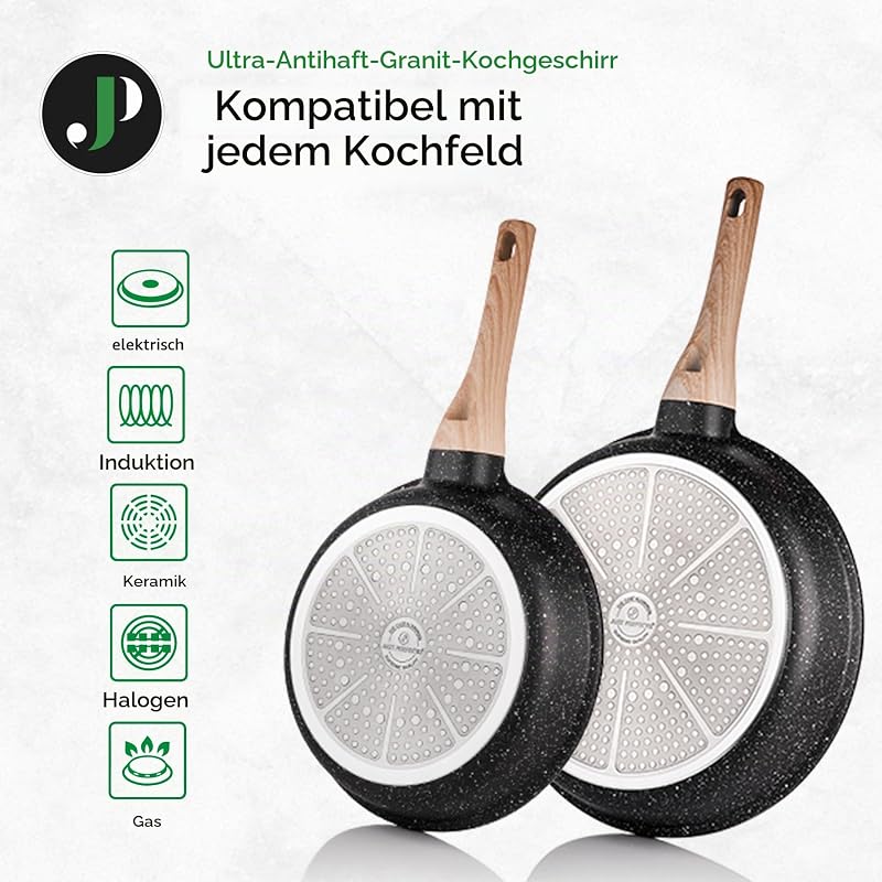 JUST PERFECTO Topf und Pfannenset Induktion - Pfannenset mit deckel - Induktions Töpfe Set - Töpfe und pfannen set ohne PTFE und PFOA - Kochtopfset induktion Aluminium mit Antihaftbeschichtung 15 pcs