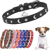 DILLYBUD Leather Dog Collar, Studded Pet Collar Breakaway, Moon and Stars | Adjustable 8-11in for Small Dogs, Spiked Rivet Soft Collars for Boy Girl Puppy, Safety Buckle for Walking Travel, Black, XS