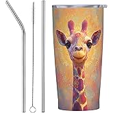 Yrebyou Giraffe Tumbler 20oz with Lid and Straw Stainless Steel Insulated Coffee Mug Leak-Proof Travel Cup for Water Iced Tea or Coffee