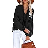 Limerose Womens Tunic Top Casual Long Sleeves Peplum Babydoll Ruffle Knit Hoodies Pullover