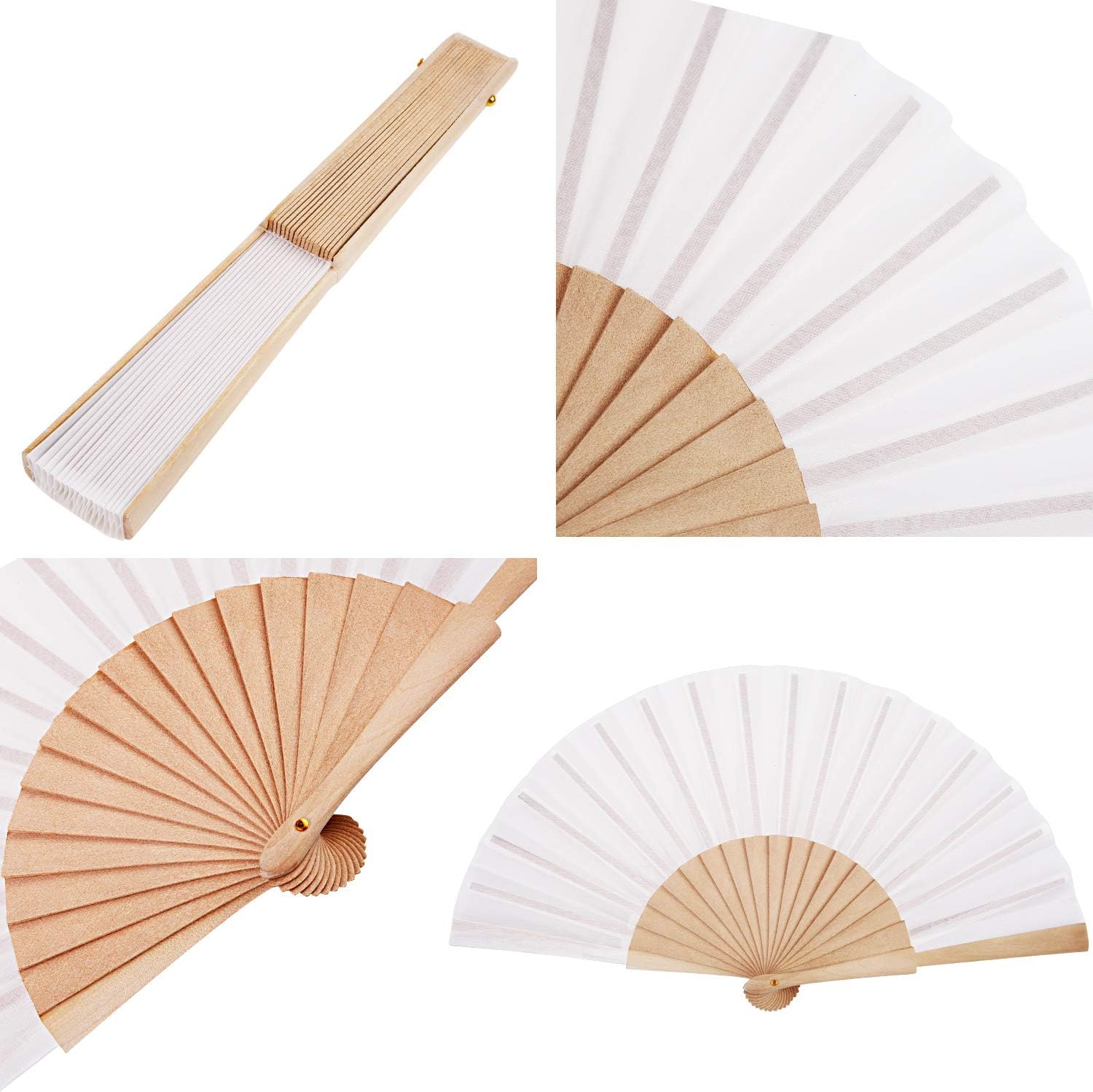 Chuangdi 2 Pieces Folding Hand Fans for Line Dancing Manual Clapping Wooden Wedding Fans Handheld for Women with Drawstring Organza Bags Party Supply(White,2 Pcs) - Image 4
