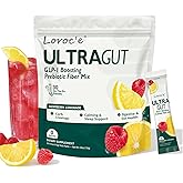 UltraGut GLP-1 Booster Fiber Mix Drink, Raspberry Lemonade, 30 Servings | Weight Loss &amp; Gut Health, with Prebiotics, Magnesium Glycinate, L-Theanine, Ashwagandha, Vitamin D, Sleep Aid, Zero Sugar