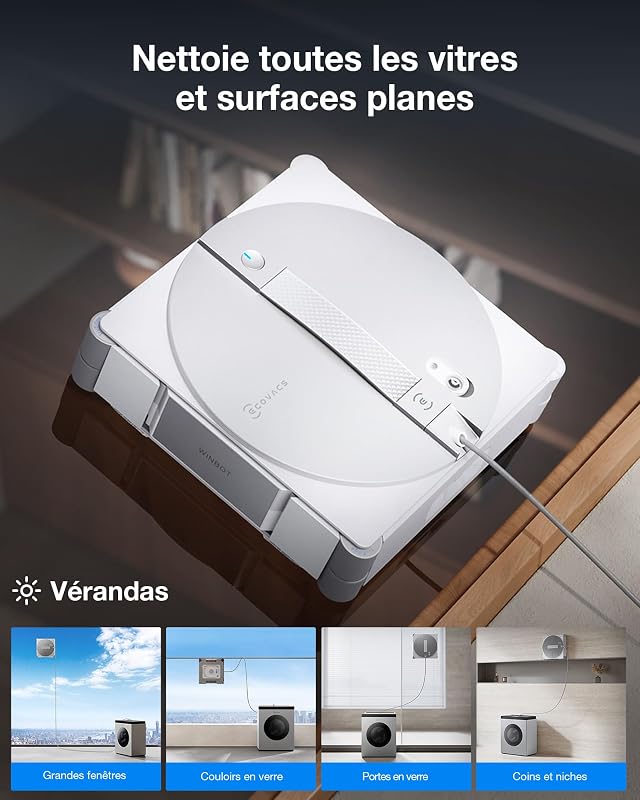 WINBOT W3 OMNI Robot Nettoyeur de Vitres avec Station, Lavage Automatique des Tampons, Nettoyage Intelligent Jusqu’aux Bords, Pulvérisation à 3 Jets, Contrôle via Application