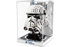 NAOCARD Acrylic Display Case for ( LEGO Star-Wars Stormtrooper Helmet 75276 Head ) Building Block Model, Customized Decorative Clear Box, Clear Acrylic Plate with Base & Painted Background-7.5*7.5*10.3 inches