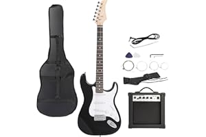 JupiterForce 39 Inch Full Size Electric Guitar Kits with Adjustable Strap, 10W Amp, Case Bag and Strings for Beginner Starter, Kids(Black)