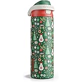 Christmas Insulated Water Bottle with Straw - Leak Proof Stainless Steel Water Bottle for School, Travel, Keeps Cold All Day, One-Touch Flip Lid, Holiday Gifts For Women Men, 24 oz, Frosty Forest