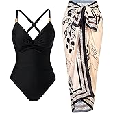 BAWHAHT Women’s Tummy Control One Piece Swimsuit with Skirt Wrap Cover Up Retro Slimming Bathing Suit