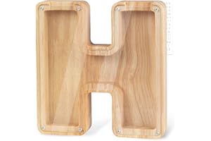 weallbuy Piggy Bank for Kids Personalized A-Z Letter Piggy Bank Wooden Transparent Letter Money Box Decoration Creative Money jar Gifts for Birthday, Christmas and Thanksgiving Day (H)