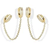 Poxtex Gold Chain Earrings for Women, Hypoallergenic Huggie Hoop Stud for Catilage Conch Double Piercing, St. Patrick's Day Sterling Silver Chain Earring Jewelry