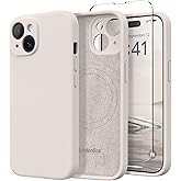 SuydanBox Magnetic for iPhone 15 Case, Compatible with MagSafe, [Screen Protector + Full Camera Protection], Silicone Shockproof Anti-Scratch Protective Phone Case for iPhone 15 6.1", Stone