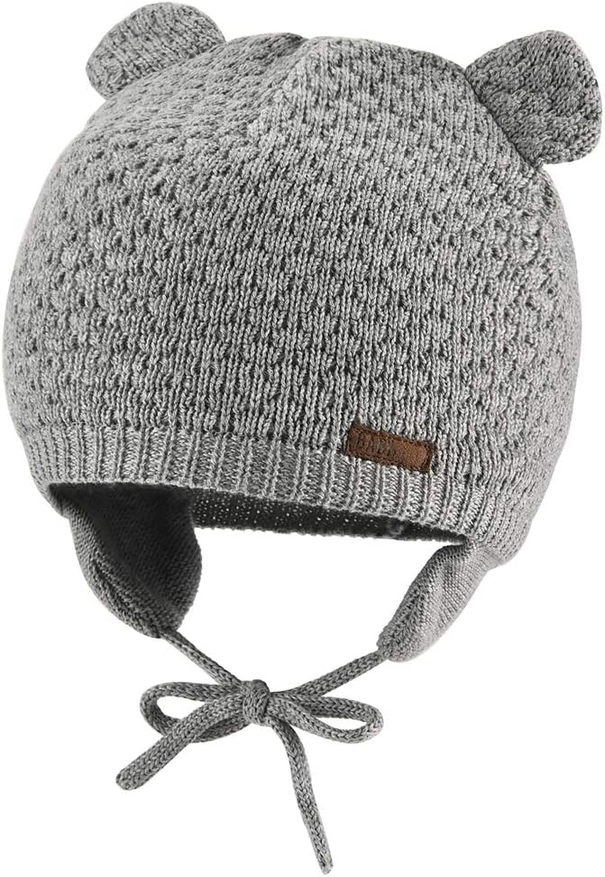 Baby Beanie Earflaps Hat - Infant Toddler Girls Boys Soft Warm Knit Hat Kids Winter Hat with Fleece Lining
